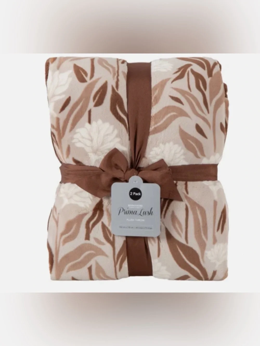 Berkshire 2-Pack Primalush Brown and Cream Floral Plush Throw